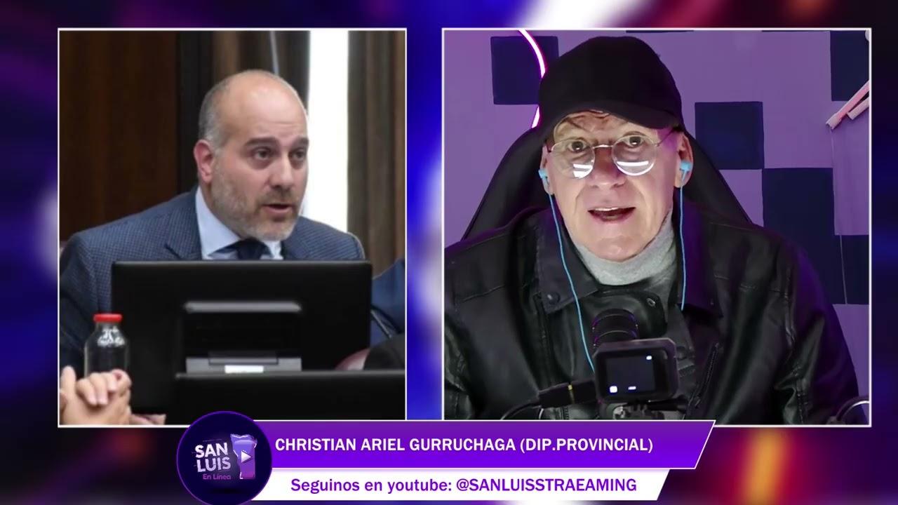 El diputado provincial Christian Gurruchaga dialogando en el piso con Alberto Trombetta para San Luis Streaming.