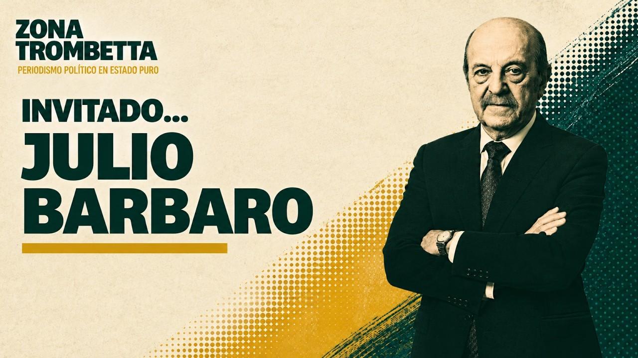 Julio Bárbaro siendo entrevistado vía streaming sobre la actualidad política nacional y provincial.