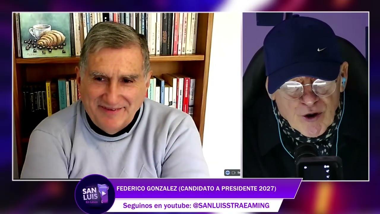 El precandidato Federico González analizando la crisis productiva en comunicación de streaming con Alberto Trombetta.