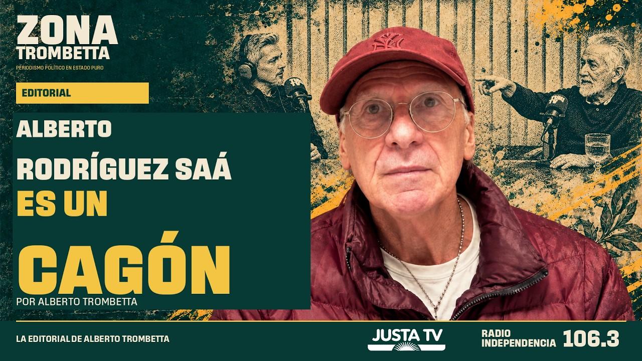 Alberto Trombetta realizando su editorial contra Alberto Rodríguez Saá en el estudio de Justa TV.