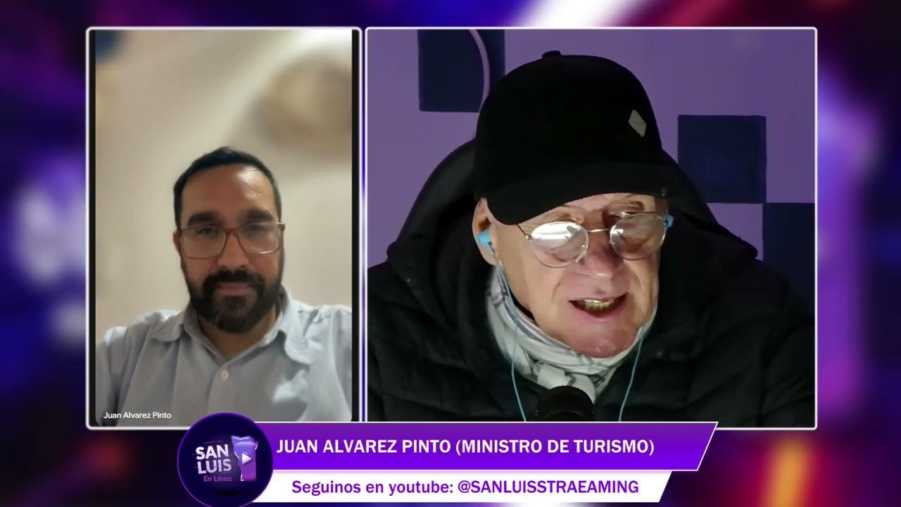 El presidente de la UCR y funcionario provincial Juan Álvarez Pinto dialogando en los estudios de San Luis Streaming con Alberto Trombetta.